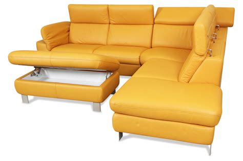 Sofa turino in leder als modernes l form ecksofa. Leder Rundecke mit Hocker - Gelb - Sofa Couch Ecksofa