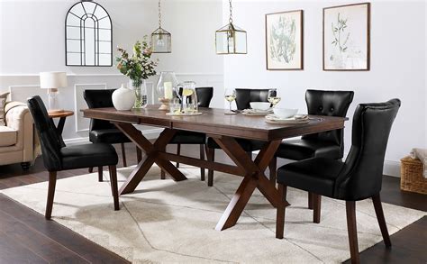 Grange Dark Wood Extending Dining Table With 6 Bewley Black Leather Chairs Furniture Choice