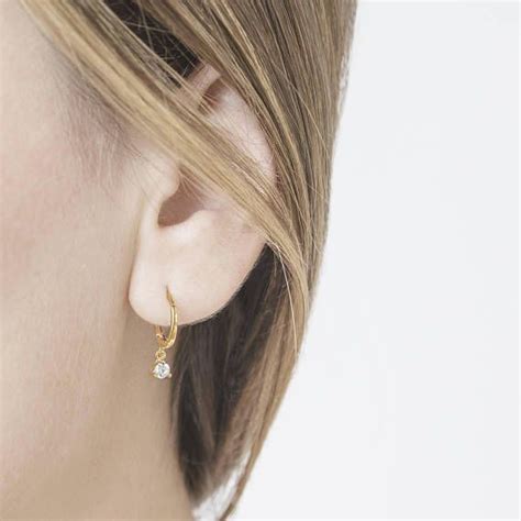 Gold Hoop Earring Charm Small Dangle Earring Huggie Earring Etsy