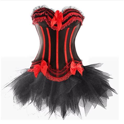 Gothic Burlesque Corset And Black Tutu Skirt Outfit Women Halloween Costume Witch Dress Body