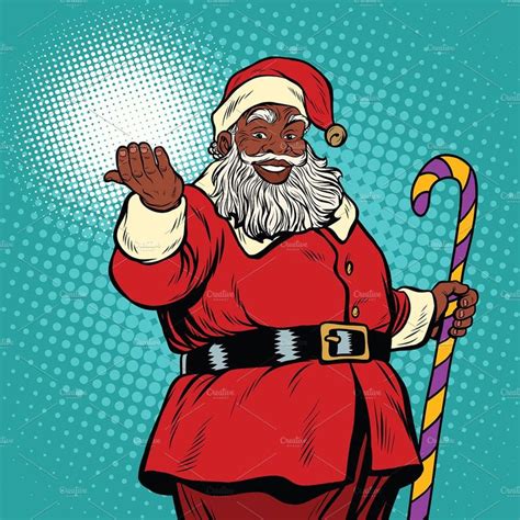 African American Black Santa Claus Black Santa Retro Vector