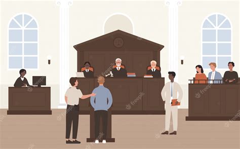 Illustrazione Di Persone In Tribunale Cartone Animato Avvocato Piatto