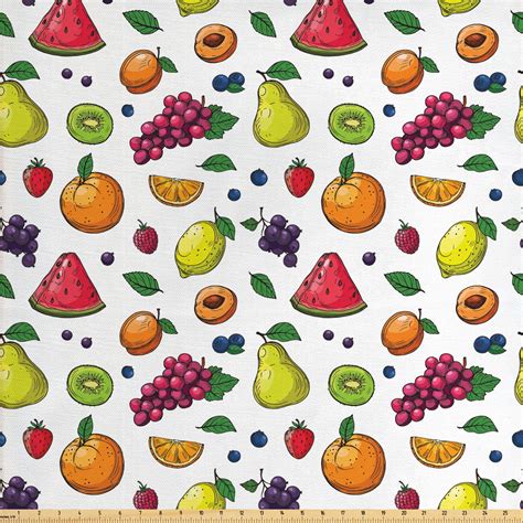 Fruits Fabric By The Yard Grapes Kiwi Orange Lemon Pear Watermelon