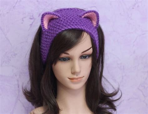 Crochet Cat Ears Headband Cat Ears Beanie Lilac Cat Beanie Etsy