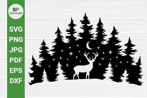 Deer In The Snowy Woods Christmas Scene Svg