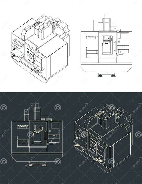 Automatic Cnc Milling Machine Blueprints Stock Vector Illustration Of