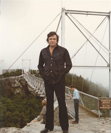 Johnny Cash Standing At The Mile High Swinging Bridge Grandfather Mountain Linville North