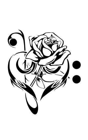 Bass And Treble Clef Heart With Rose Tattoo Musik Herz Tattoo Tattoo