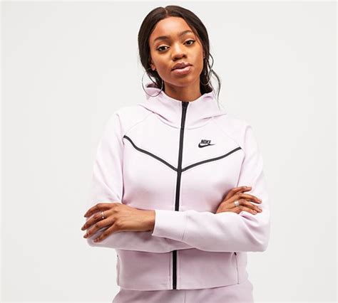 Nike Womens Tech Fleece Full Zip Hoodie Regal Pink Black Footasylum