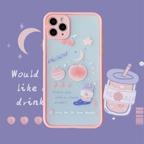 Cute Clear Pink Fruit Peach Drink Letter Phone Case For Iphone 11 Pro