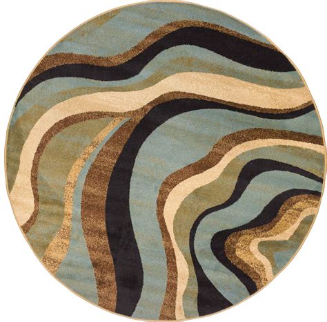 Hudson Waves Blue Brown Geometric Modern Casual Area Rug Easy To