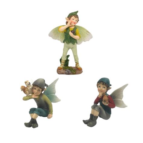 Flower Garden Boy Fairies Set Of 3 Fairy Garden Figurines