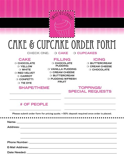 Free Printable Cake Order Forms Printable Templates