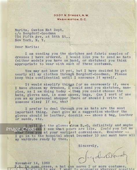 Letter From Jackie In Regard To Her Wardrobe Jackie Kennedy Style