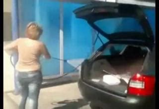 Woman Cleaning Her Car At Car Wash Video EBaum S World