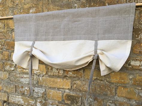 Linen Curtains Cottage Kitchen Tie Up Valance Simple Rustic Etsy