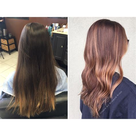 Before And After Dark Color To A Lighter Warm Base With Highlights