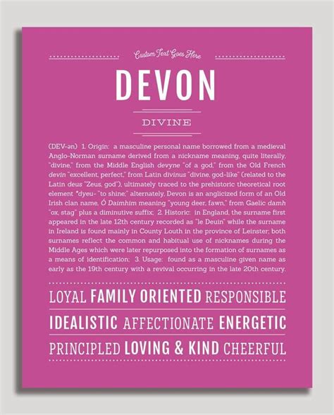 Devon Name Art Print Personalized Art Print Classic Names Names With Meaning