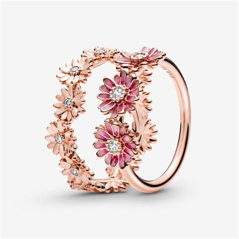 Pandora Rose Sparkling Daisy Ring Set Rose Gold Pandora Us