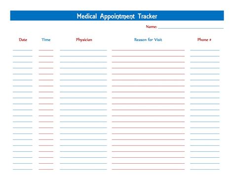 Medical Appointment Tracker Card Templates Free Tracker Free
