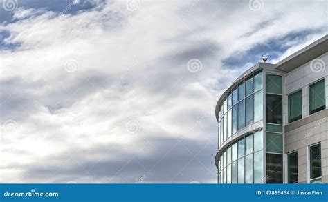 Clear Panorama Exterior Of A Modern Building With Shiny And Reflective