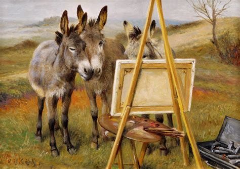 Herbert William Weekes 19th Century Genre Oil Painting Of Donkeys At