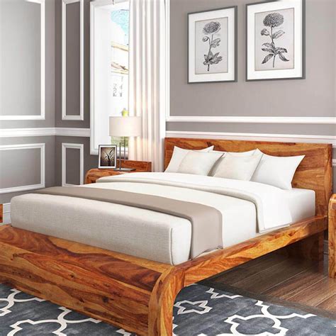 Rebecca Solid Wood Curved Platform Bed Wooden Bed Design Wood Bed