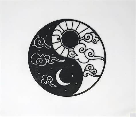 Yin And Yang Sun And Moon Among The Clouds Wall Art Yin Yang Etsy