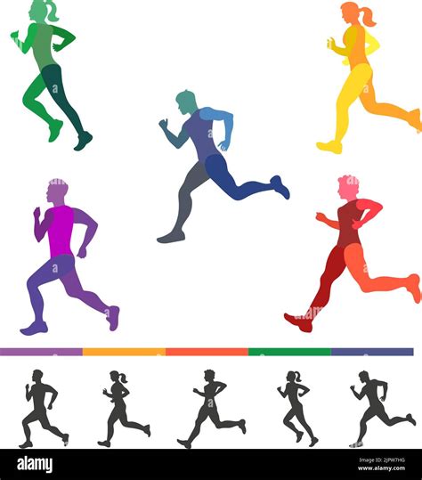 set of runners silhouettes of running people all parts of body separately colorful vector