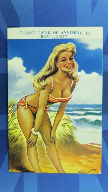 Saucy Bamforth Comic Postcard 1960s Big Boobs Bikini Bathing Cant Beat This 973 Picclick