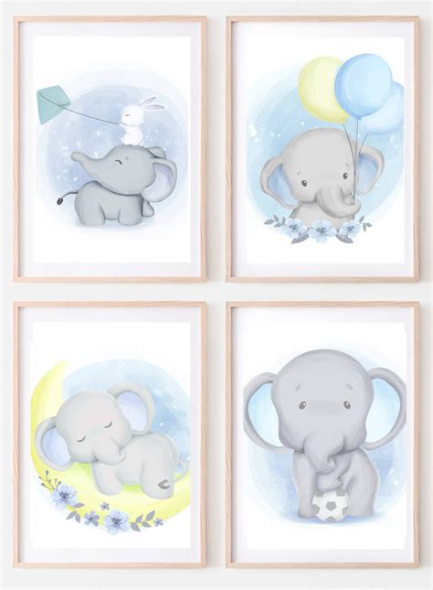 Baby Elephant Nursery Wall Art Etsy Uk