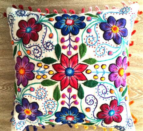 Pillow Cushion Covers Hand Embroidered Flowers Sheep And Por Khuskuy