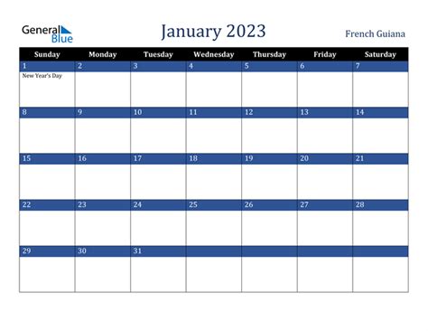 French Guiana January 2023 Calendar With Holidays