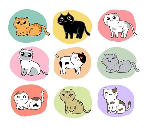 Premium Vector Cute Cats Cartoon Set Vector