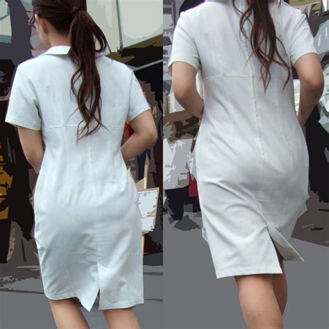 看護師のナース服からパンティラインが透けて見える白衣お尻エロ画像 おしりエロ画像ヒップアップ ファッションアイデア 衣類 ナース服