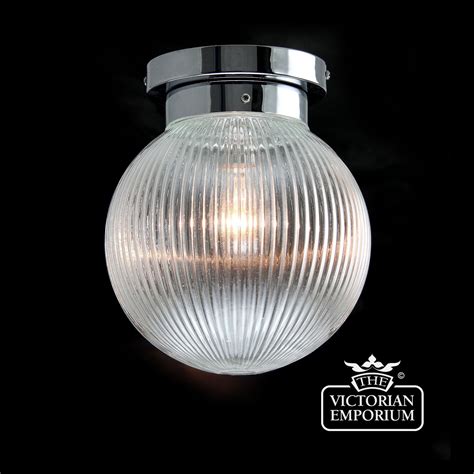 Reeded Glass Globe Flush Mount Ceiling Light In With Chrome Metalwork