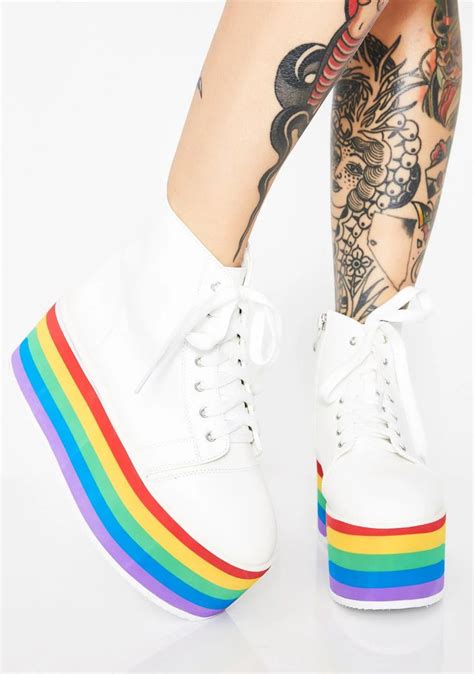 Rainbow Rebellion Platform Sneakers In 2021 Kawaii Shoes Rainbow