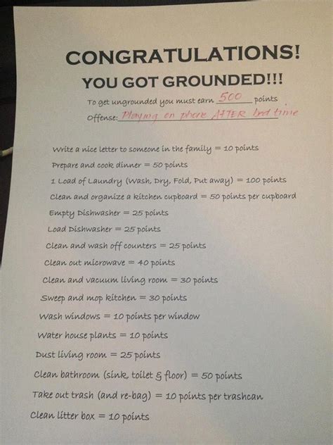 Earning Points To Get Out Of Being Grounded Parenting