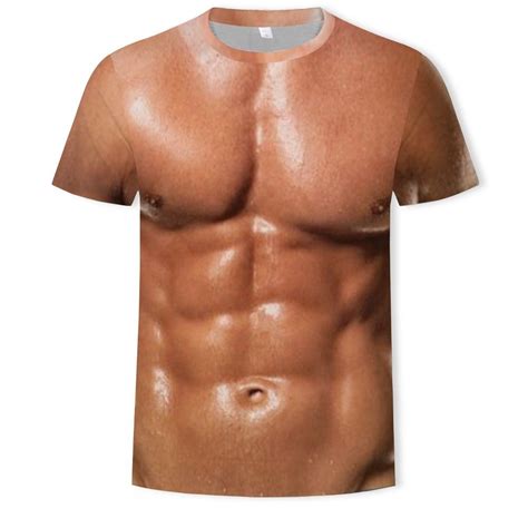 Trend New Summer 3d Personality Muscle Mens Short Sleeve