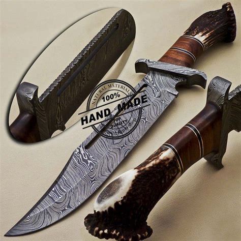 Custom Handmade Damascus Steel Rambo Damascus Bowie Knife With Stage