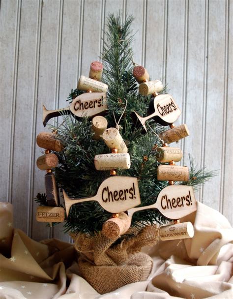 Wine Cork Ornament Cheers Wine Glass And Recycled Wood
