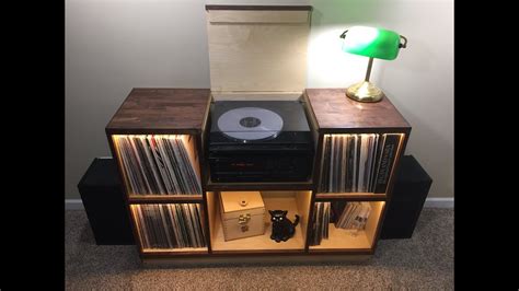 Vinyl Storage In Solid Walnut Component Cubby Turntable Stand Record
