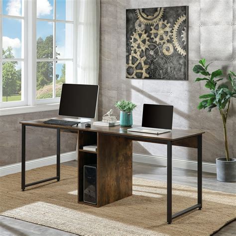 Extra Large 2 Person Double Computer Desk With Open Storage