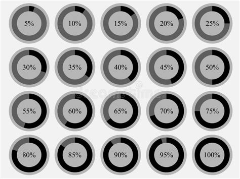 Progress Report Percentage Loader Icon Set 5 100 Counter Stock Vector