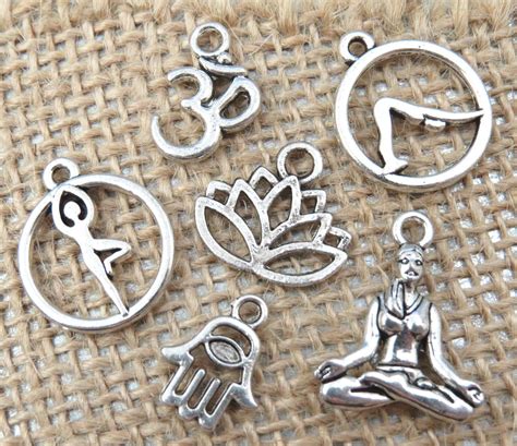 6 Yoga Charms Antique Silver Charm Collection