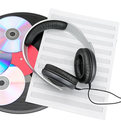 Stereo Headphones Cds And Retro Vinyl Disc Isolated On White