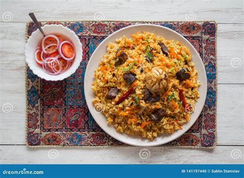 Lamb Pilaf With Rice Asian Cuisine Top View Stock Photo Image Of