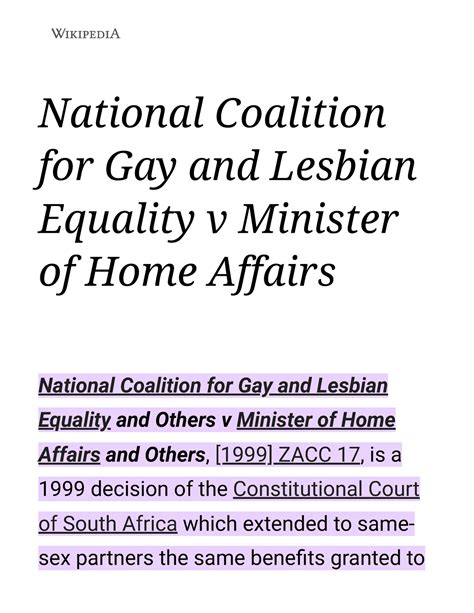 National Coalition For Gay And Lesbian Equality V Minister Of Home Affairs Wikipedia