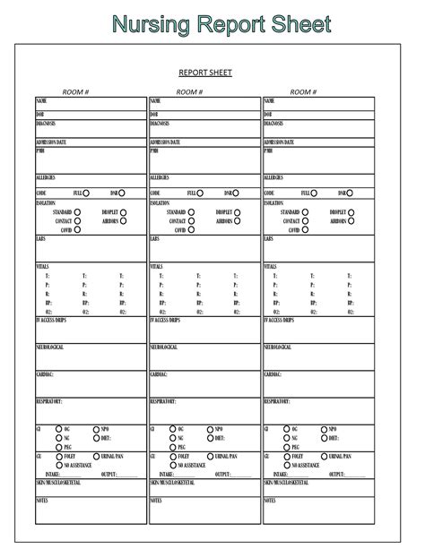 Printable Nursing Report Sheet Pdf Customize And Print