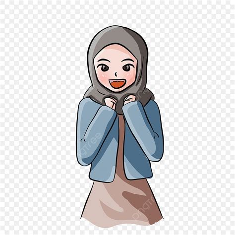 卡通人物戴灰色頭巾的可愛女孩 頭巾的女孩 動畫片 穆斯林素材圖案，psd和png圖片免費下載